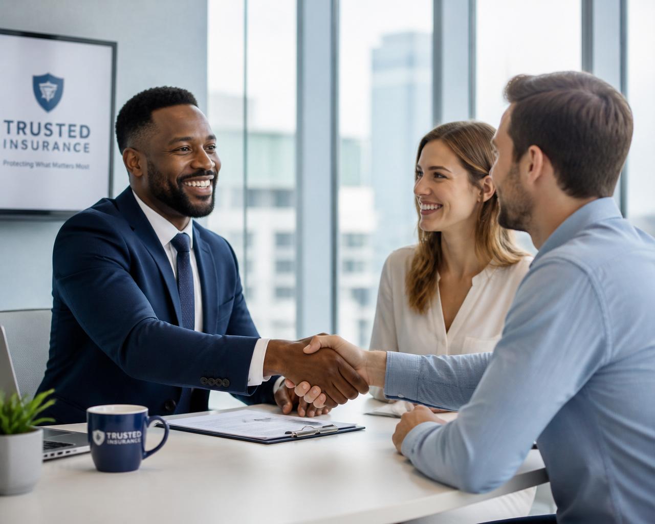 Insurance broker meeting with clients